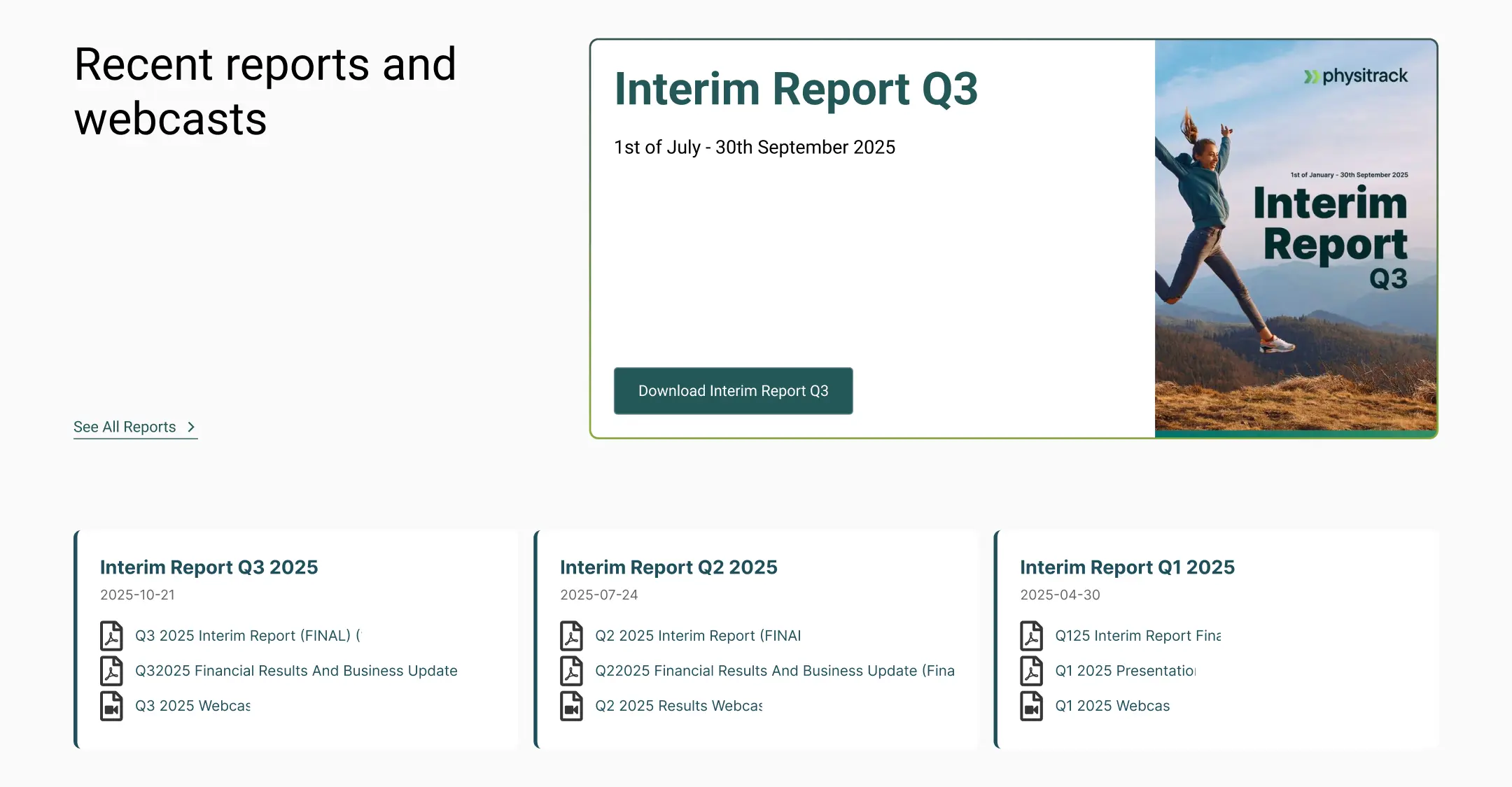 Final Physitrack investor relations website section design