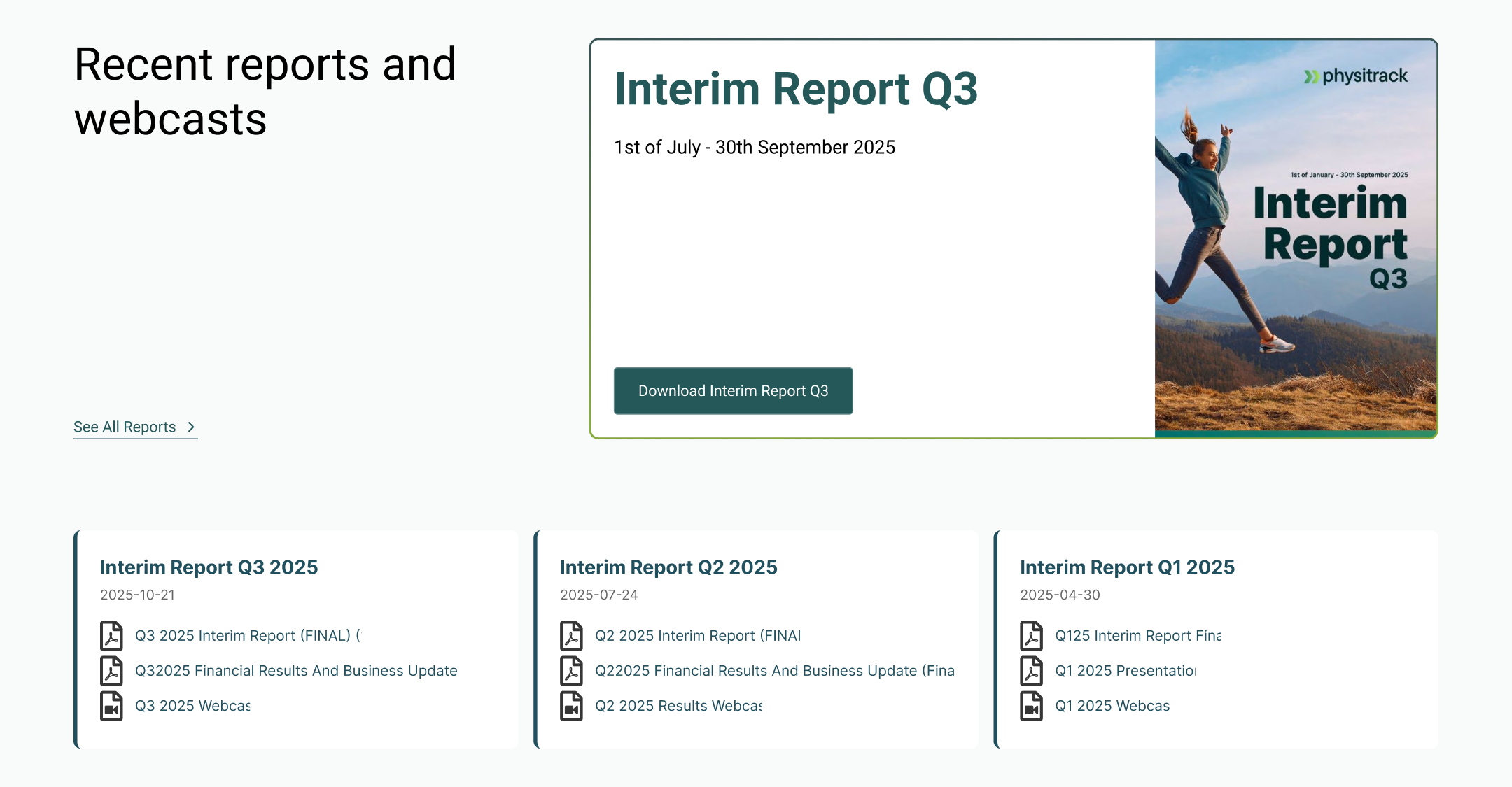 Final Physitrack investor relations website section design